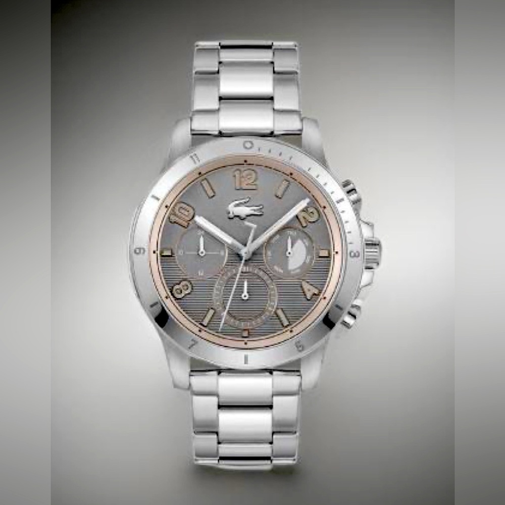 Lacoste Topspin Men's Multifunction Gray Dial Stainless Steel Watch NIB 2011122